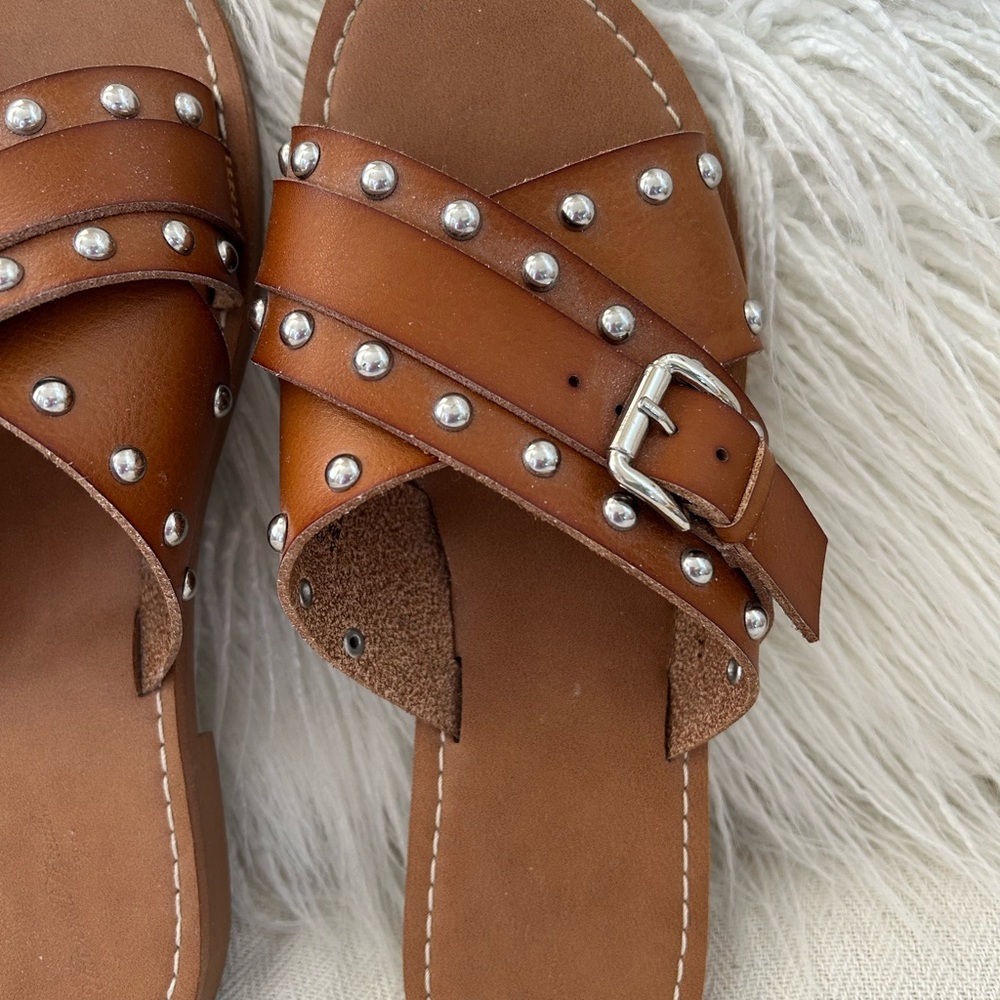 Universal Thread Brown Studded Crisscross Slide Sandals - Picture 3 of 4